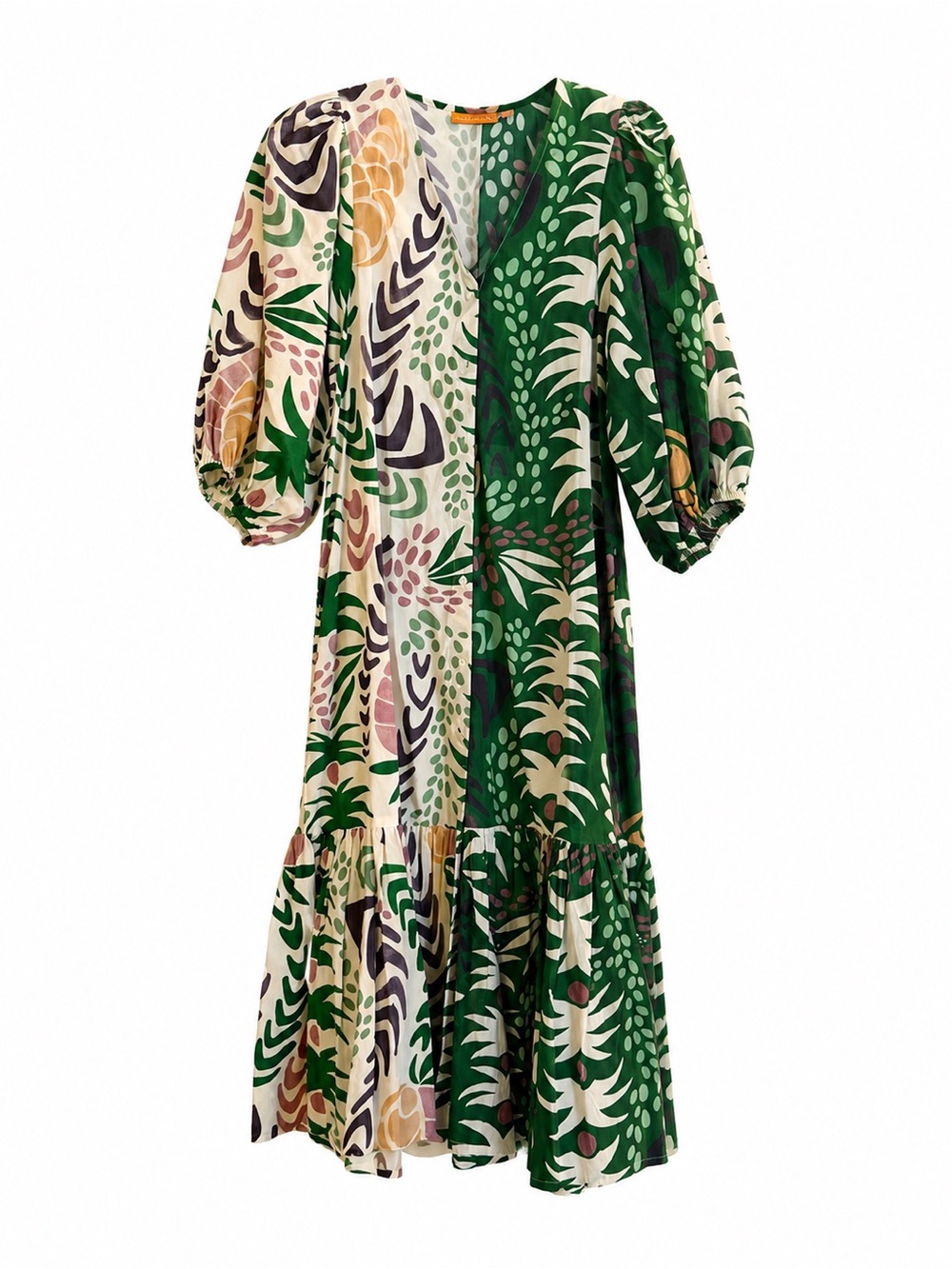Oliphant Green Floral Midi Dress with Pink & Cream Accents
